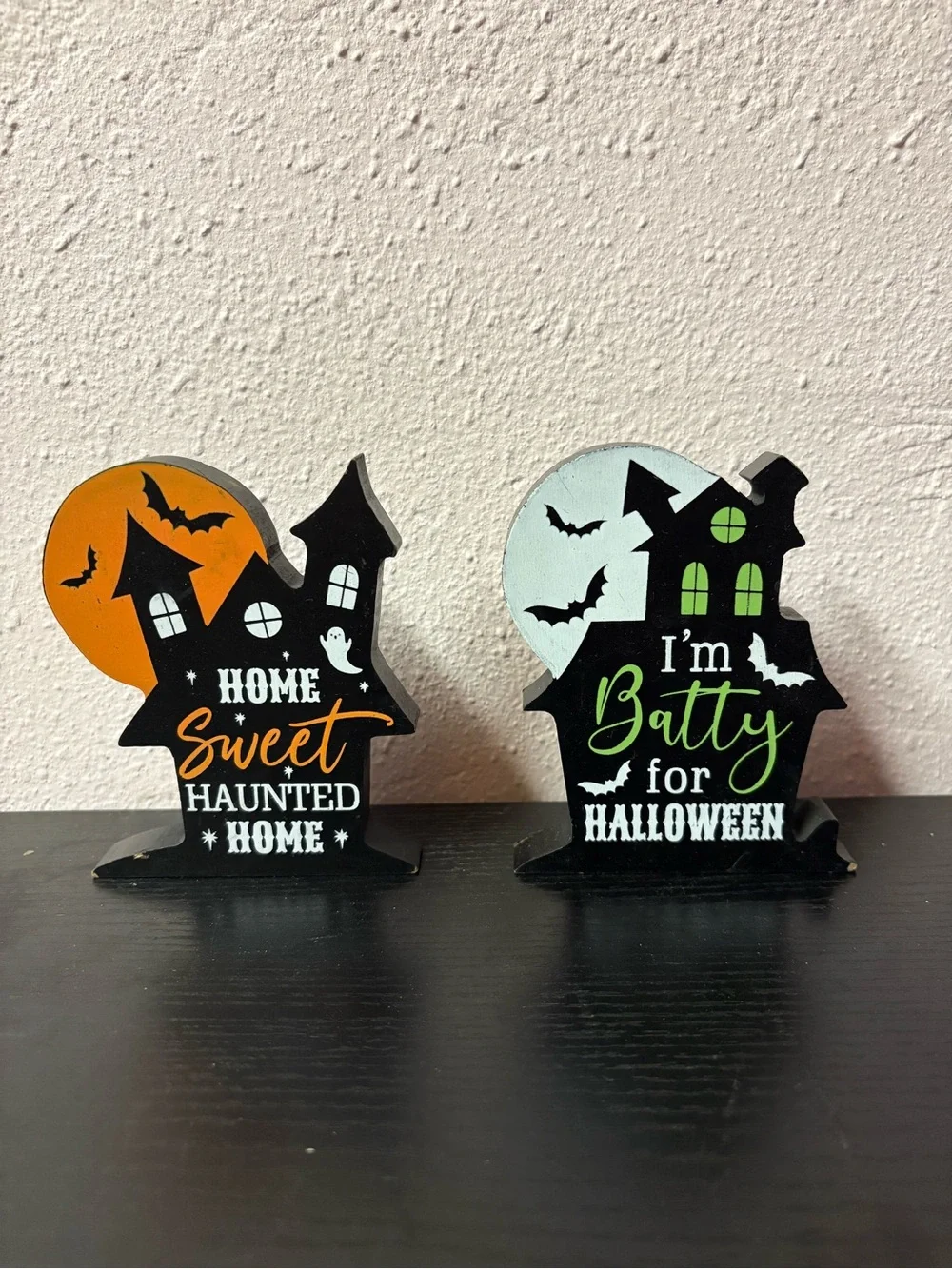 Halloween Haunted House Tabletop Decor Set of 2 Spooky Bat Signs